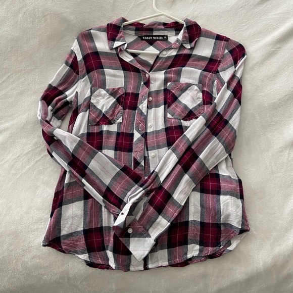 Red and black soft plaid button up xs - Picture 2 of 3